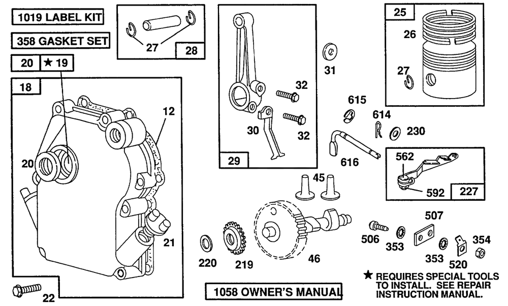 Crankcase Cover,piston,cam Diagram and Parts List for 80232-2937-01  Briggs and Stratton Engine